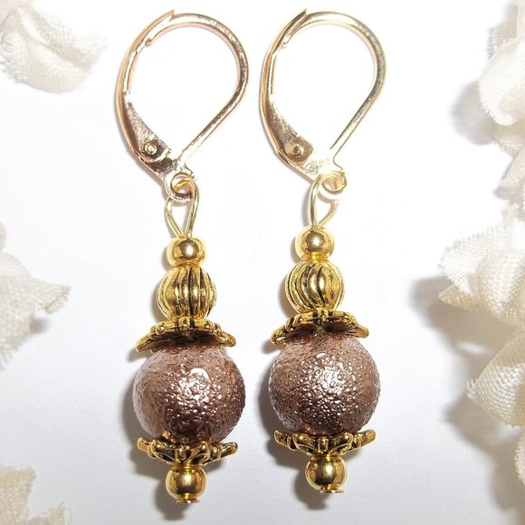 wvluckygirl Jewelry - Earrings, Brown and Gold Earrings, Taupe Earrings, Dangle Earring, Earring, 7546
